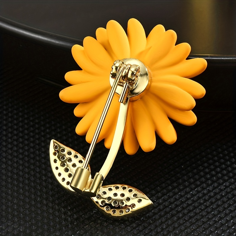 Sunflower Brooch Pin with Rhinestone Decor