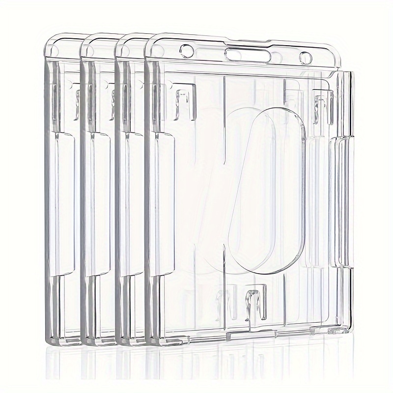 Lot de 4 porte-carte d'identité en plastique rigide transparent pour 2  cartes avec fente pour le pouce - Double face - Porte-cartes verticales  pour