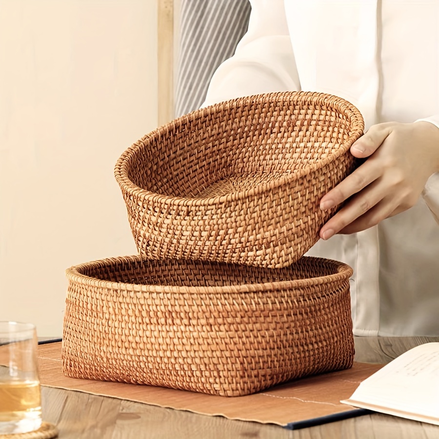 Stylish Imitation Rattan Desktop Storage Basket For Snacks, Toiletries, And  More - Durable Plastic Design - Temu