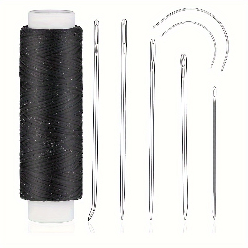 Kit de aguja e hilo encerado de 55 yardas con 7 agujas de cuero para coser  a mano, kit de hilo de coser de cuero para tapicería, bolsas de lona de