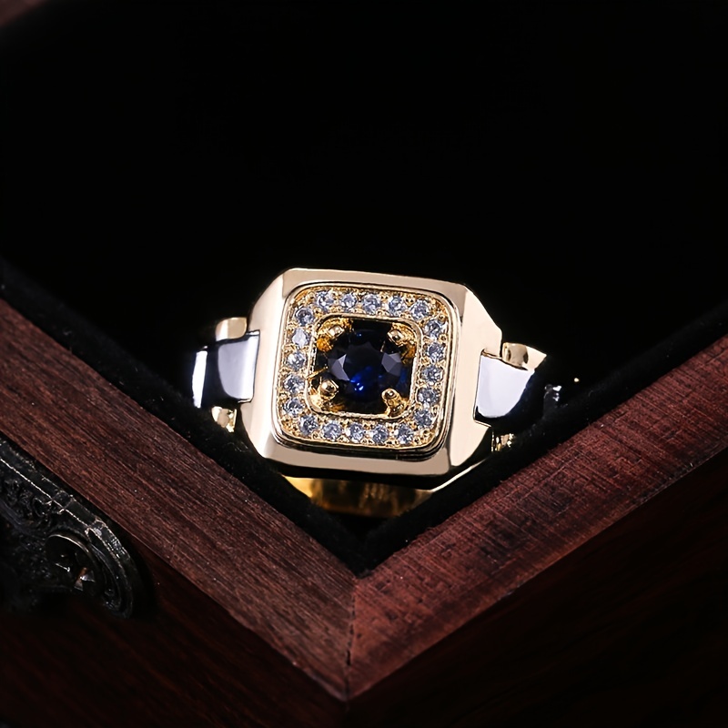 Men's Retro Stone Square Rhinestone Ring