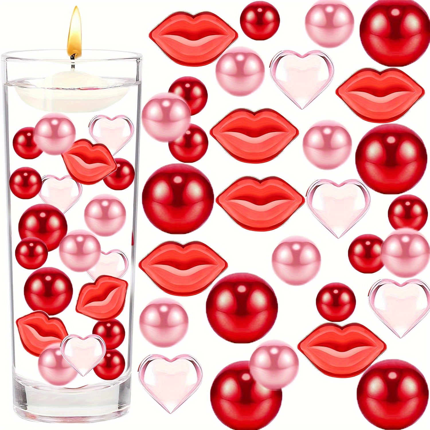 91pcs Valentine's Day Vase Filler, Red White Imitation Pearl Red Rose Heart Vase  Filler, Central Decoration Of Party Dining Table Decor Festival Gift,  Wedding/new Year/mother's Day/thanksgiving/christmas Romantic Holiday Decor