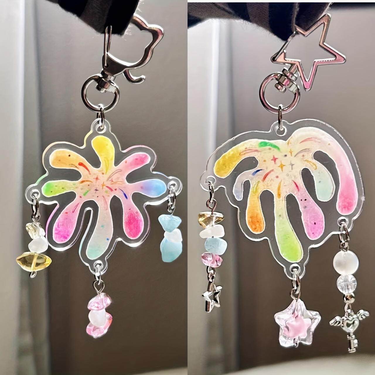 Y2k Holographic Butterfly Keychain Acrylic Spring Coil Wire