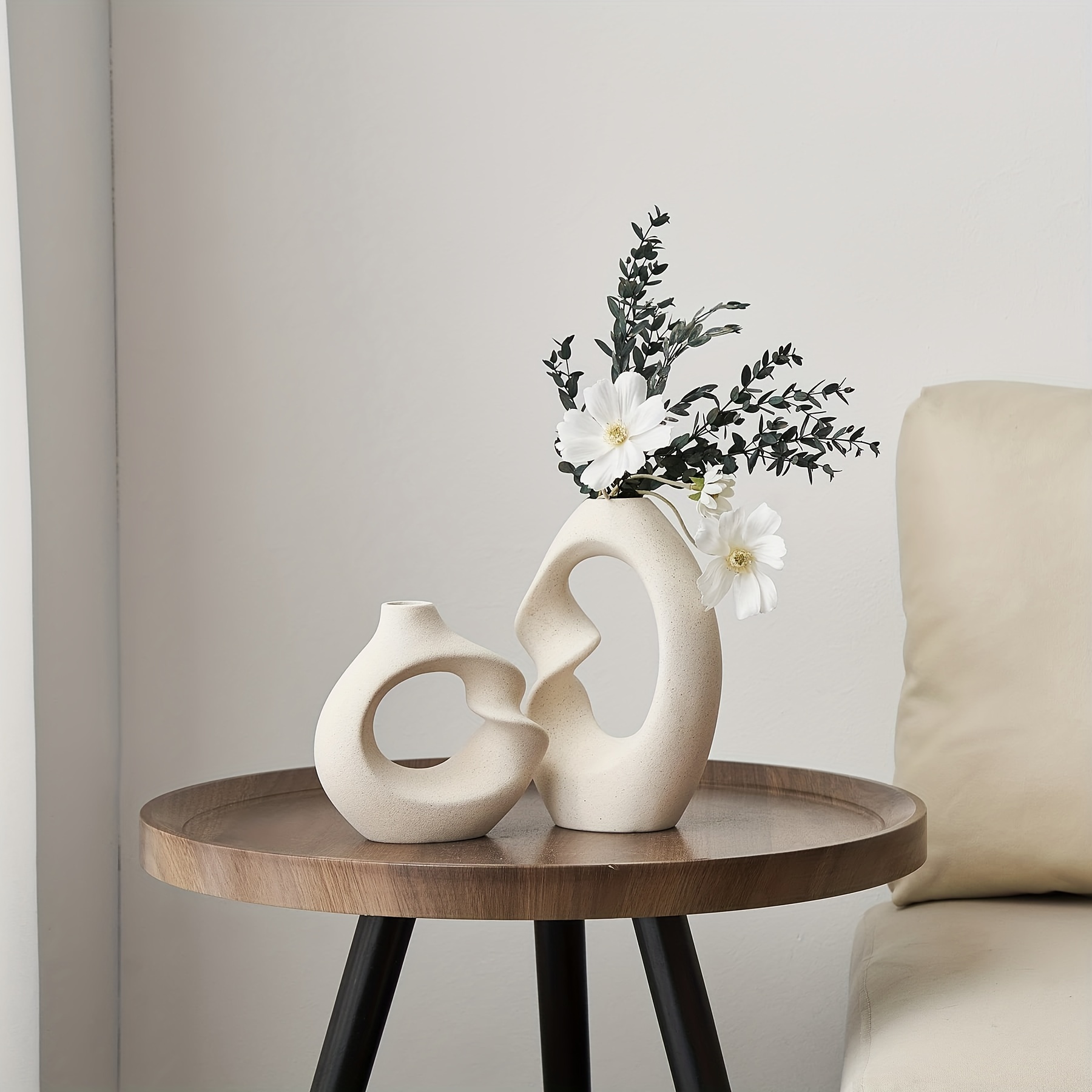 Jarrón de cerámica único blanco para decoración, moderno centro de mesa de  comedor, jarrón decorativo para sala de estar, dormitorio, mesa de café