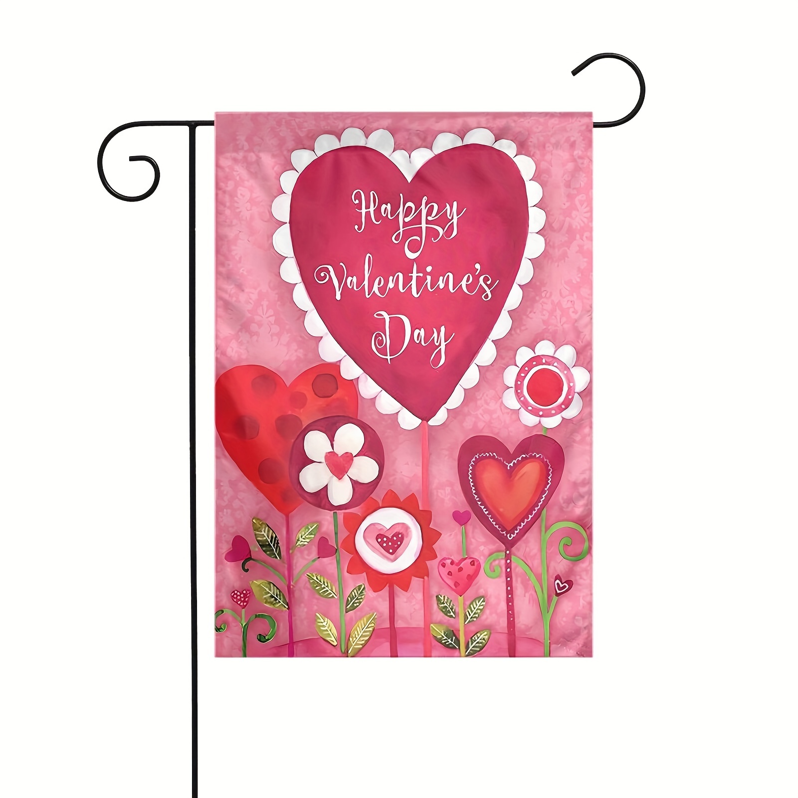 Happy Valentine's Day Love Heart Flowers Garden Flag Welcome - Temu Canada