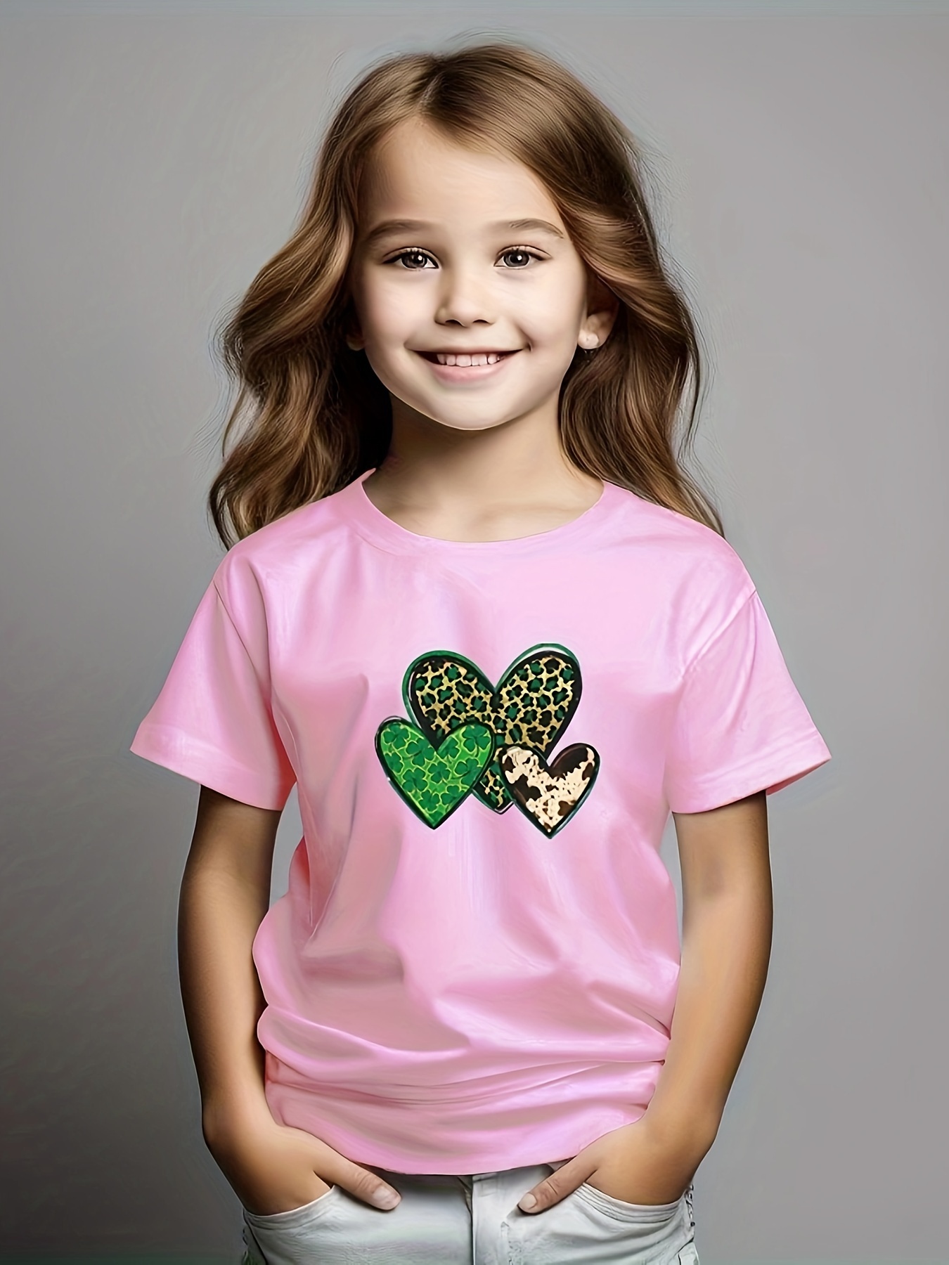 creative heart graphic short sleeve t shirt niñas verano Temu