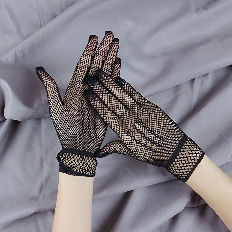 Black/white Fishnet Gloves Short Hollow Split Finger Gloves - Temu Canada