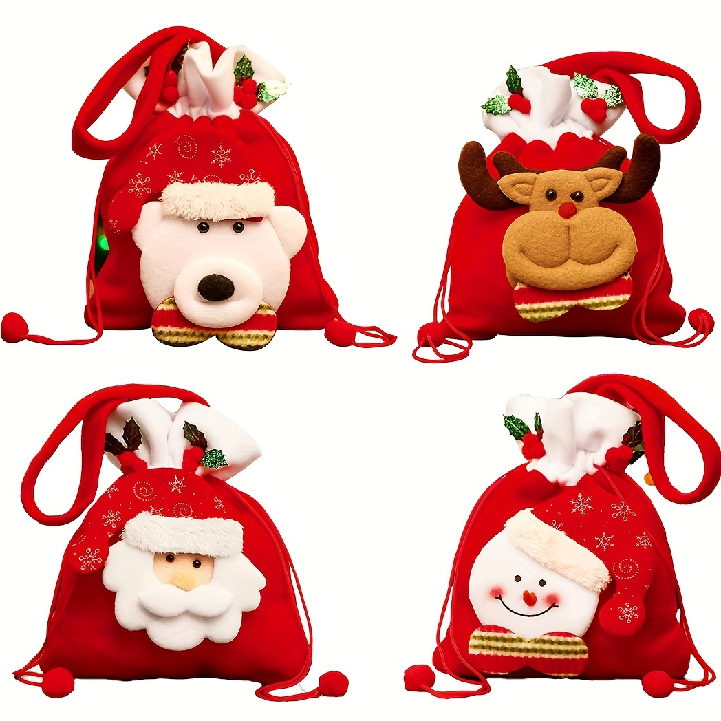 1pc Christmas Apple Bag, Santa style apple bag with bell,Kids Gift