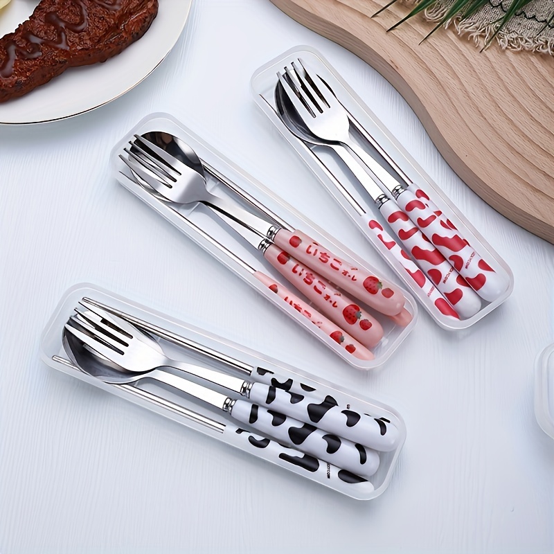 3pcs/set Cute Cartoon Stainless Steel Fork Spoon Chopsticks