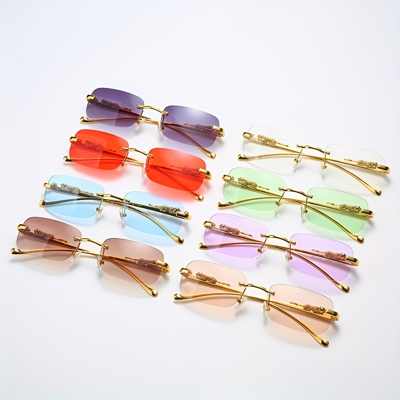 Rectangle Vintage Rimless Luxury Tinted Glasses  Frameless Square Women  Unisex Fashion Sunglasses With Temple Design - Temu