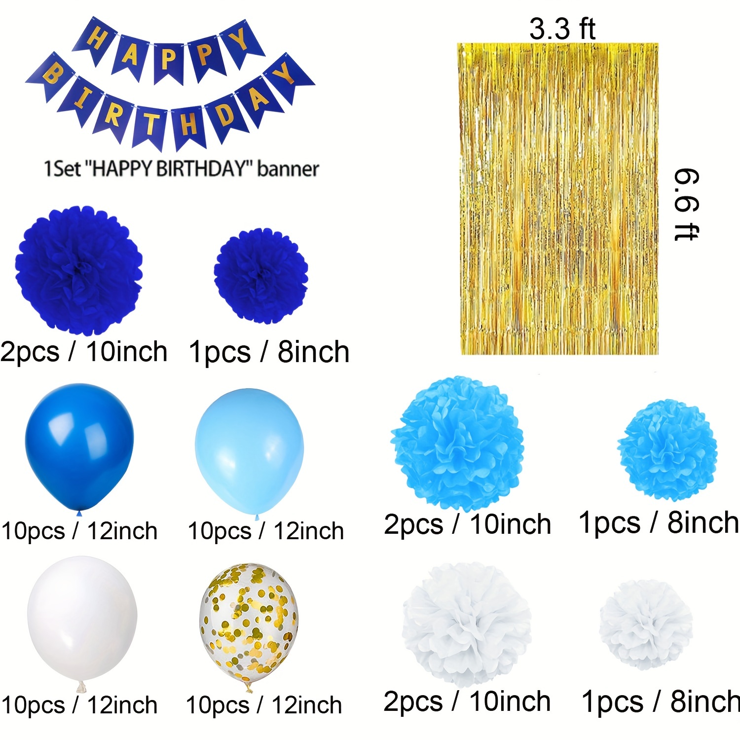 Blue Birthday Decorations For Men Women Blue White Tissue - Temu