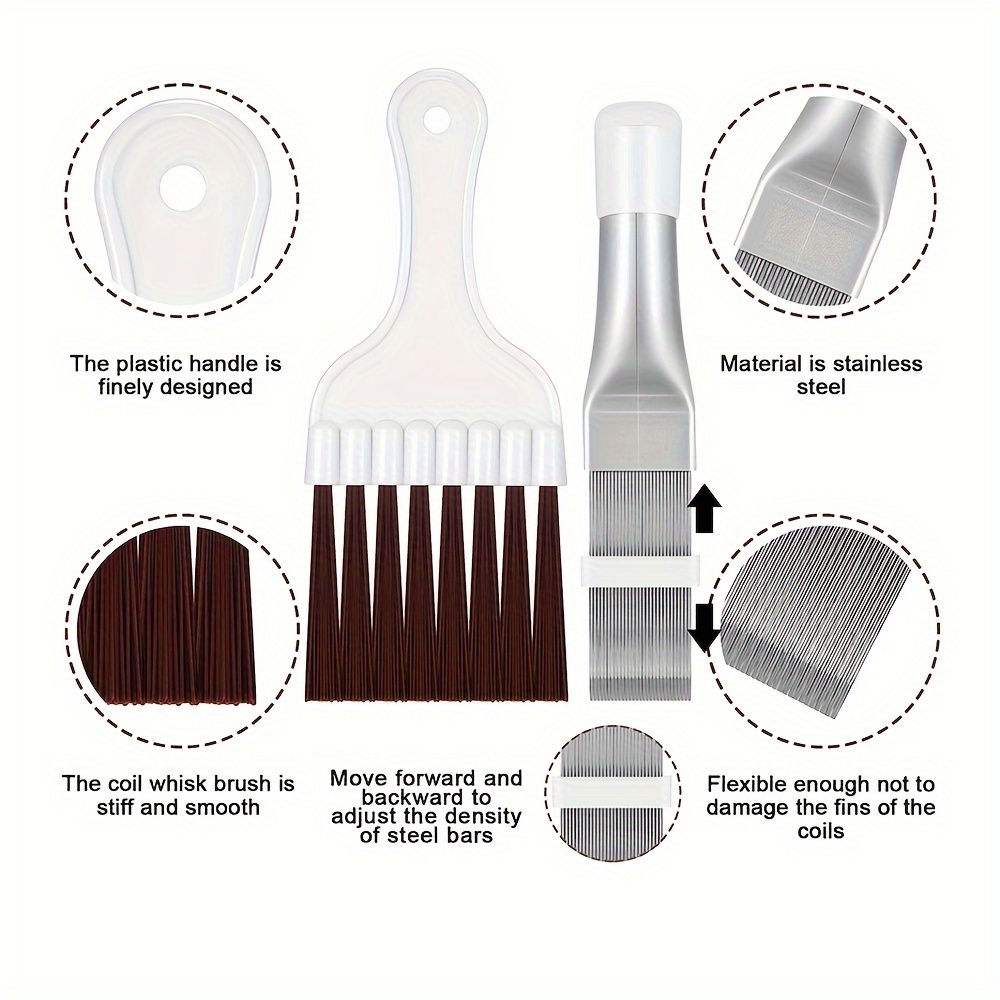 2 Stück/set, Klimaanlagen-kondensator-finnenkamm, 1 Ac-spulenreiniger Aus  Edelstahl-finnenkamm Und 1 Verdampfer-radiator-reinigungsbürste,  Finnenreinigungsbürste, Klimaanlagenreinigungswerkzeug, Reinigungsmittel,  Schulbedarf