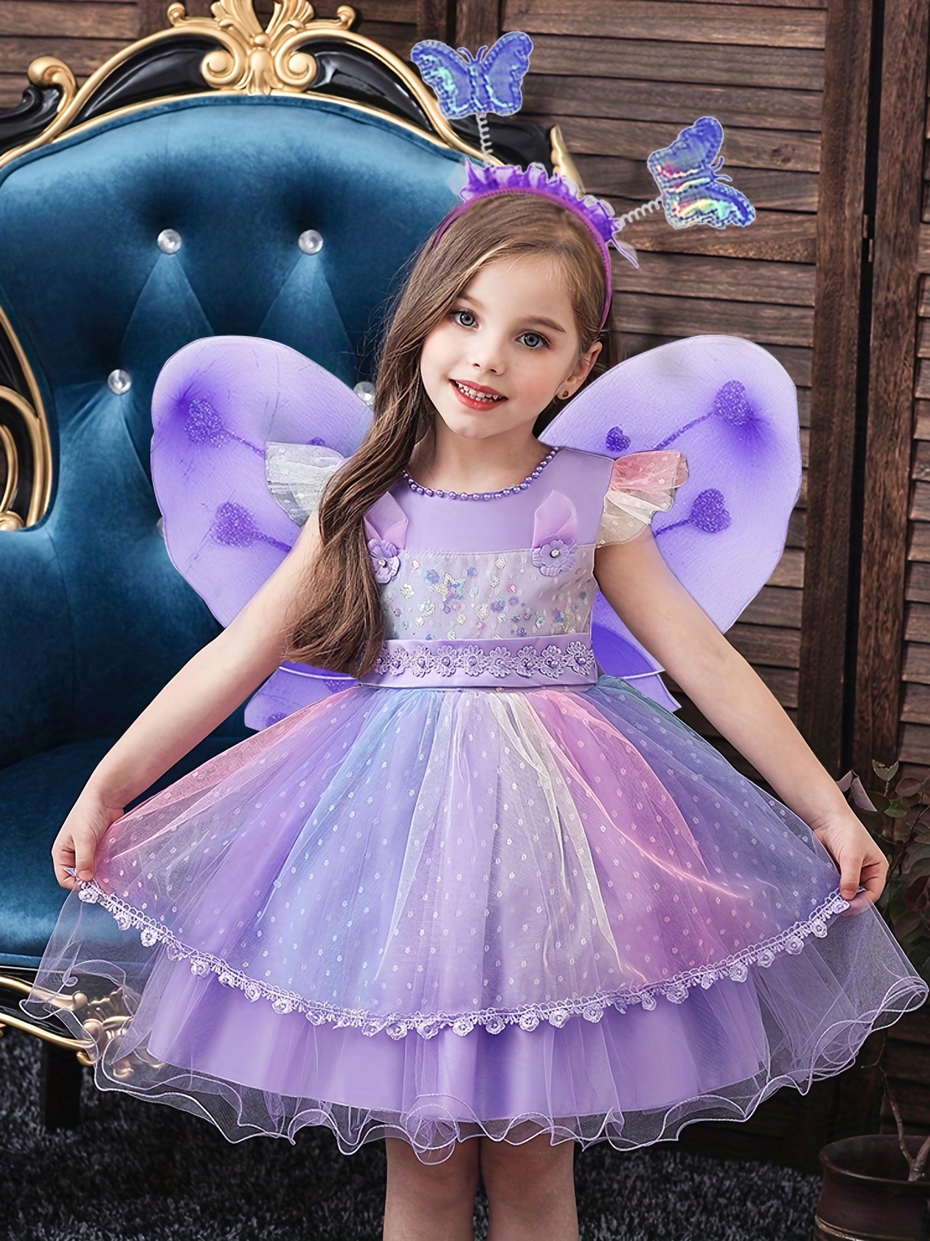 Easter Fairy Dress for Girl, Blue Floral Easter Outfits, Elegant