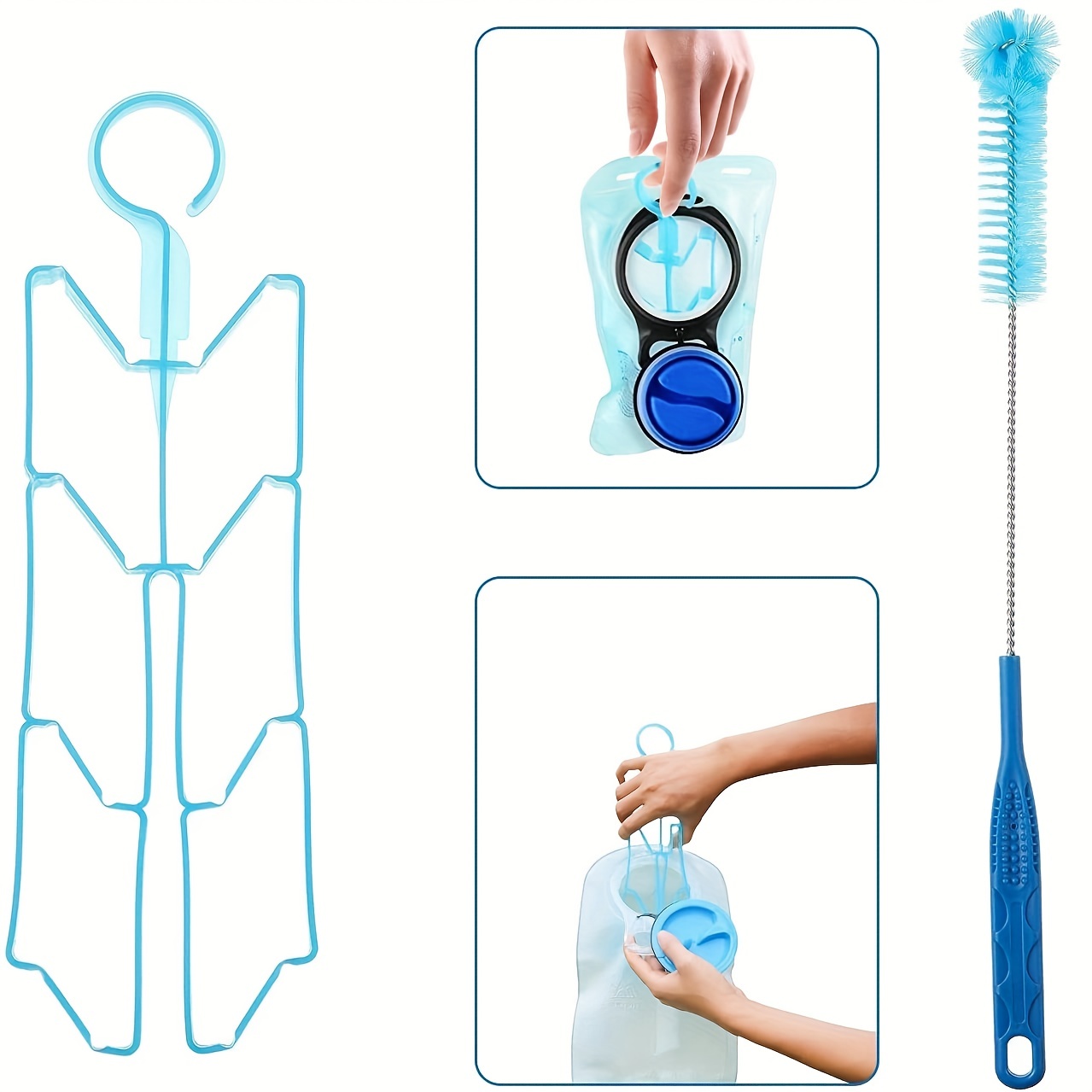 TAGVO Hydration Bladder Cleaning Kit, 6 in 1 Water Bladder Cleaner Set - 3  Brushes, Collapsible Hanger, 12 Cleaning Tablets & Carry Pouch, Water