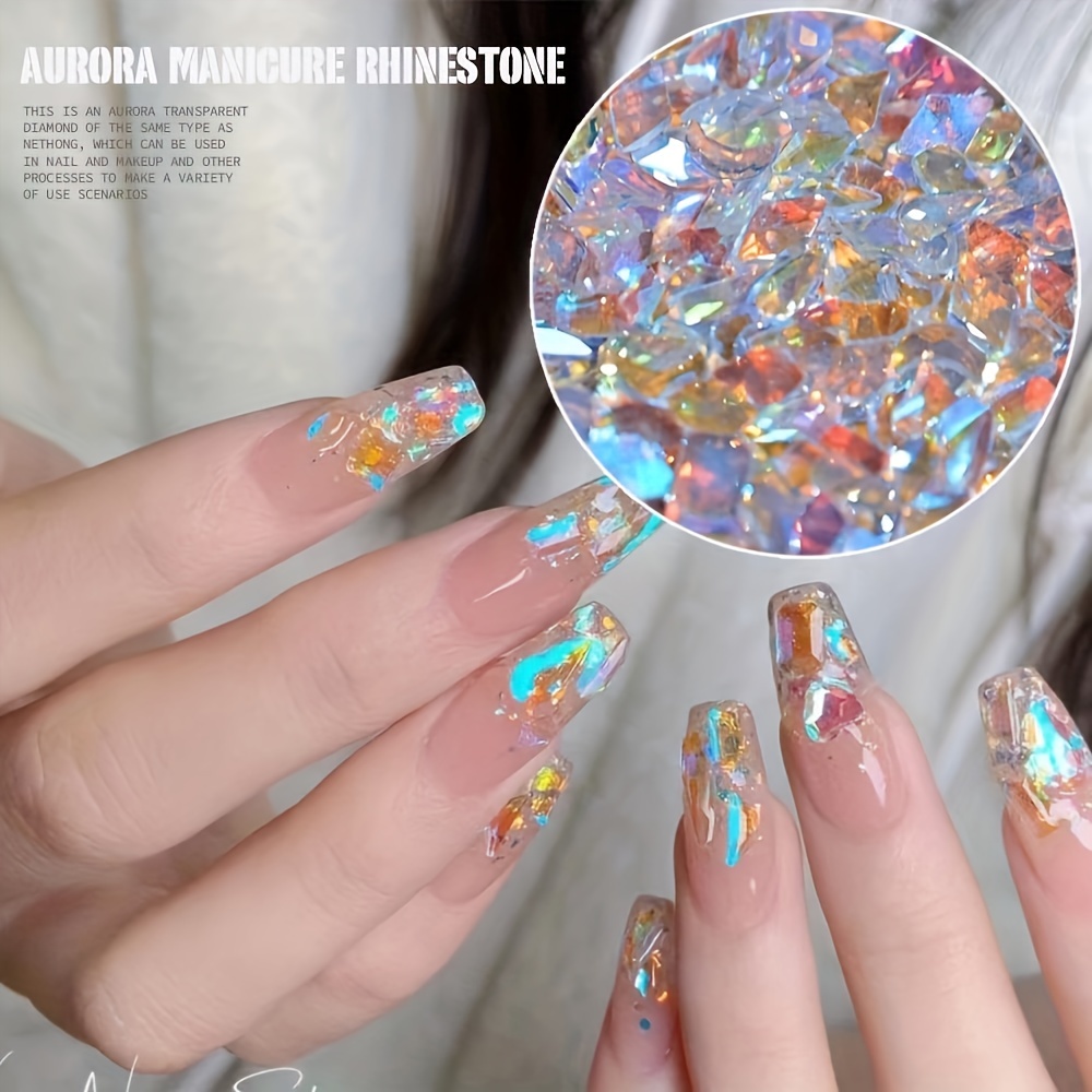 Mix Shapes Glass Flat Back Aurora Nail Rhinestones Crystal Clear Ab  Transparant Sparkling Color Charms with 6 Sizes Round Diamonds for Nails