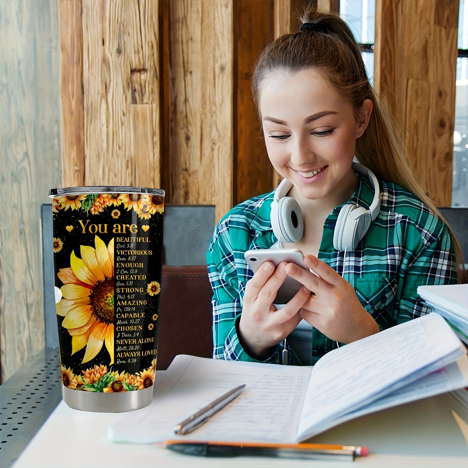 Sunflower Insulated Tumbler With Handle With Straw Lid Leak - Temu