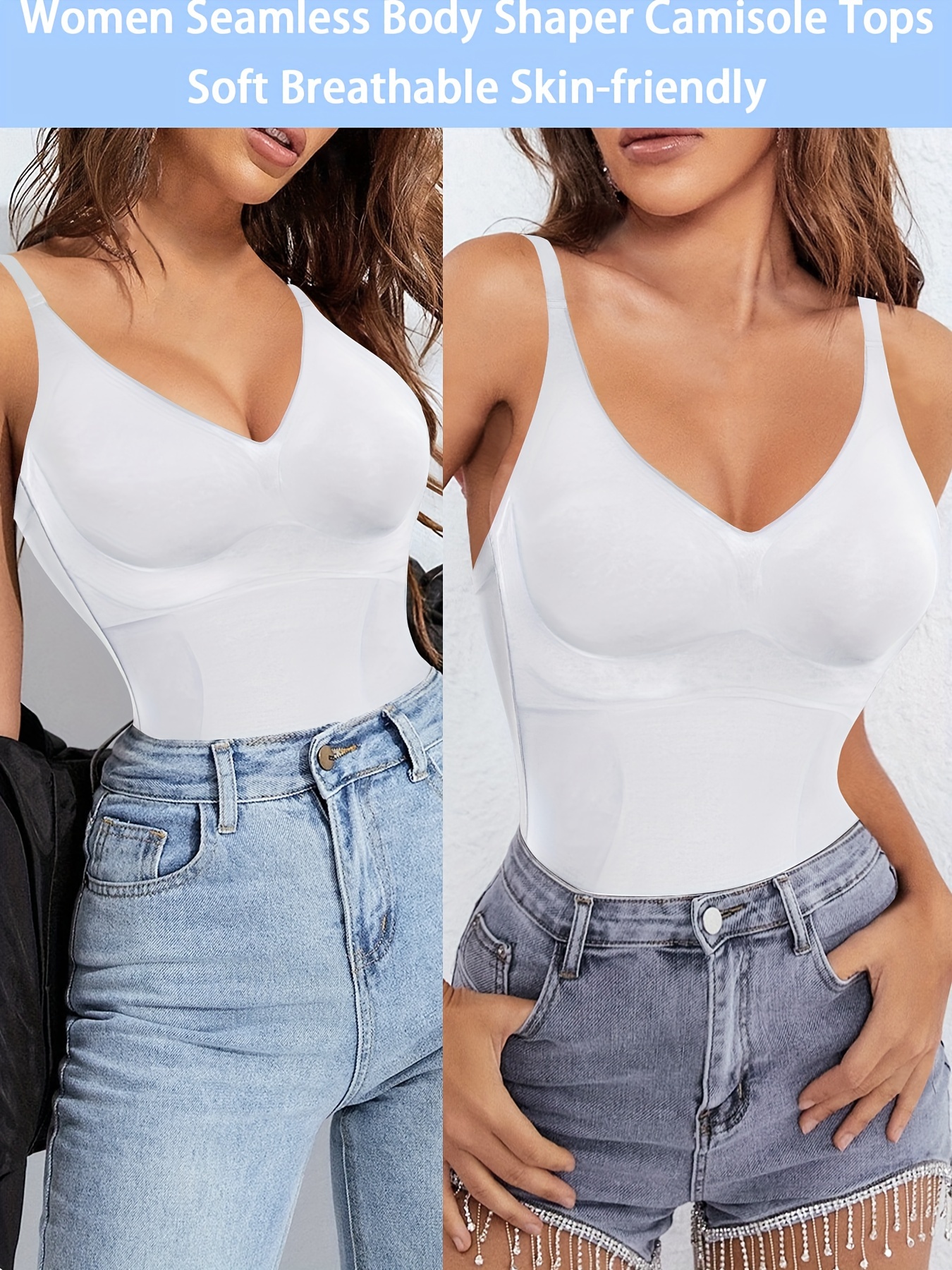 Contrast Lace Shaping Cami Tops V Neck Tummy Control Slimmer - Temu Canada