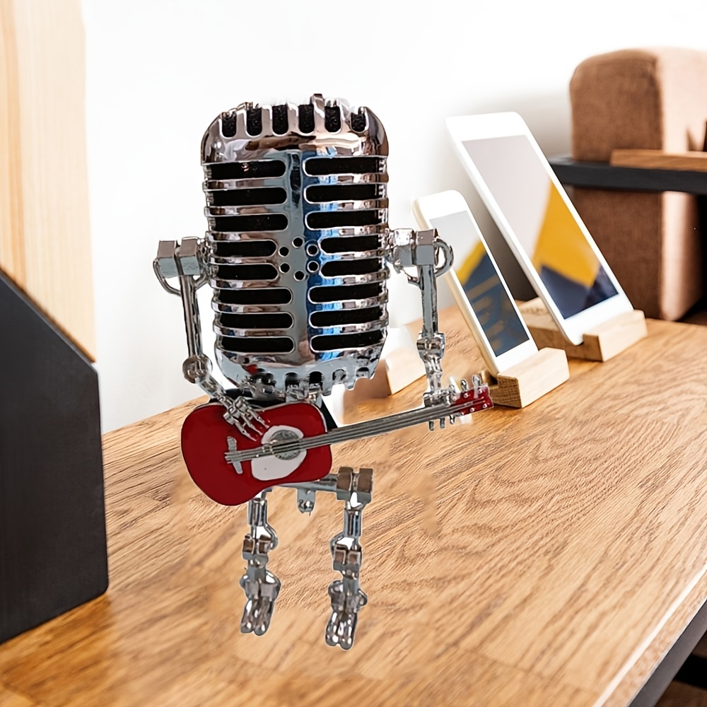 Usb Rétro Style Microphone Robot Lampe Tenant La Guitare Avec La Lumière  Vintage Décoration De La Maison (Blanc)