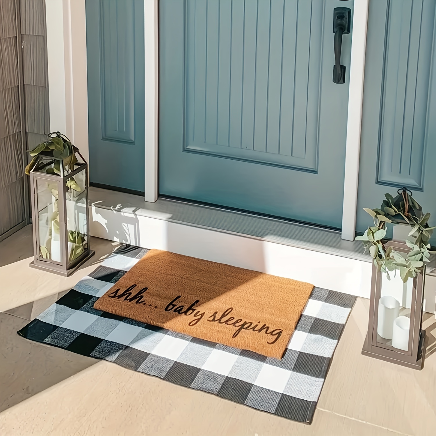 Cotton Buffalo Cotton Plaid Rugs,Outdoor Rugs Cotton Hand-Woven Washable  Indoor Buffalo Check Rug Layered Doormats for Front Door/Front  Porch/Farmhouse/Entryway Black white 70*110cm 