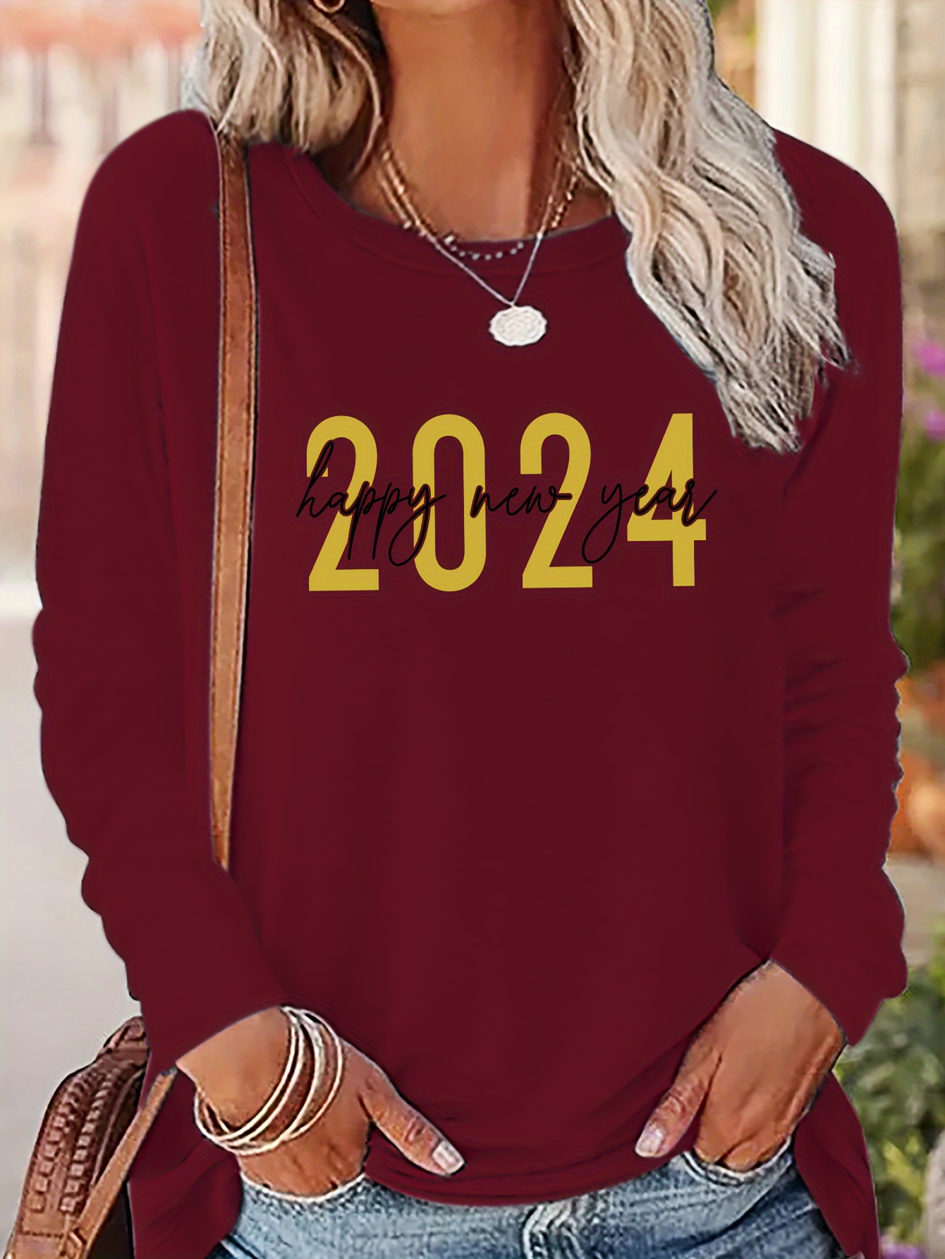 2024 New Year Long Sleeve Shirts for Women Women's Long Sleeve