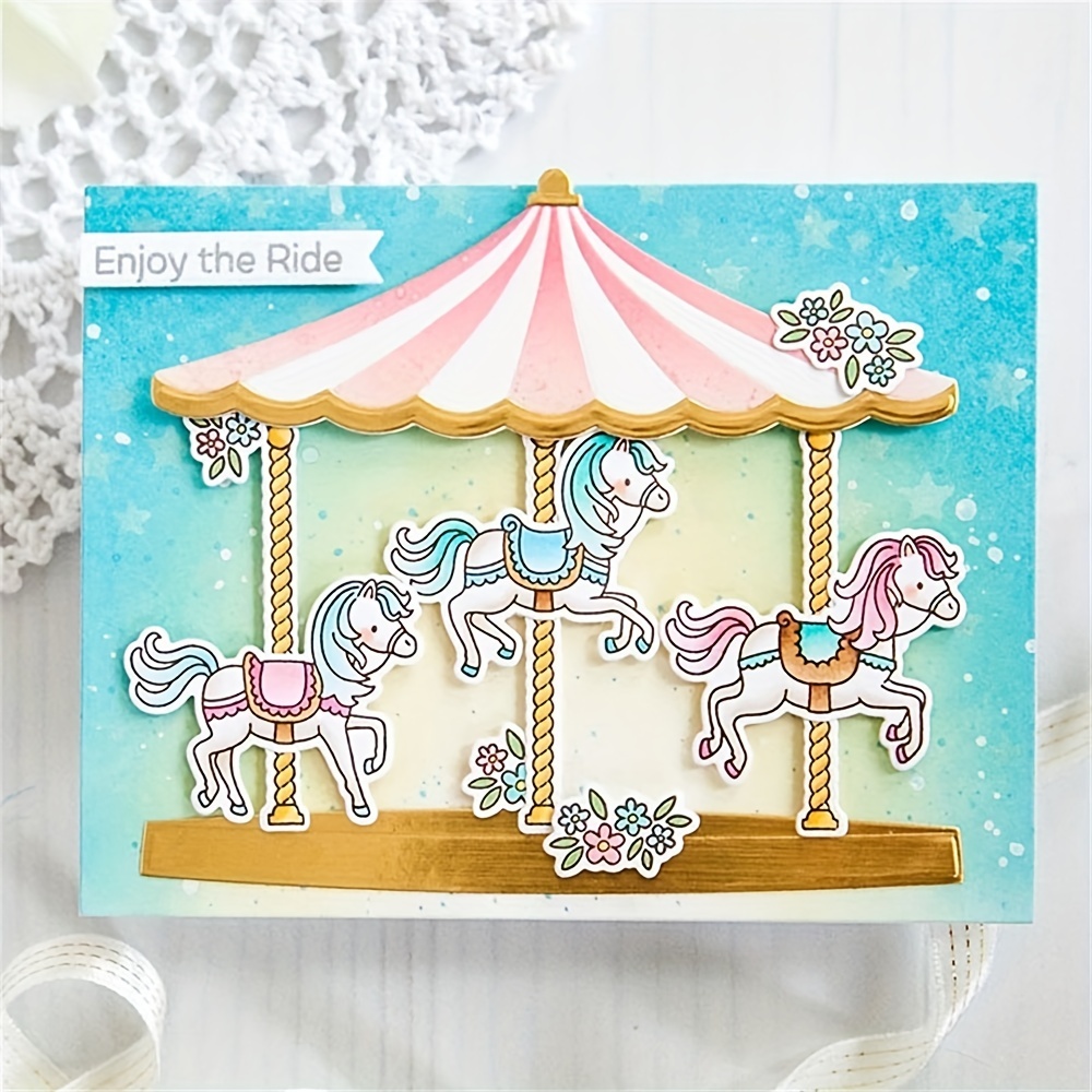 Carousel Horses Clear Stamp and Cutting Dies for Card Making,diy Scrapbook  Craft