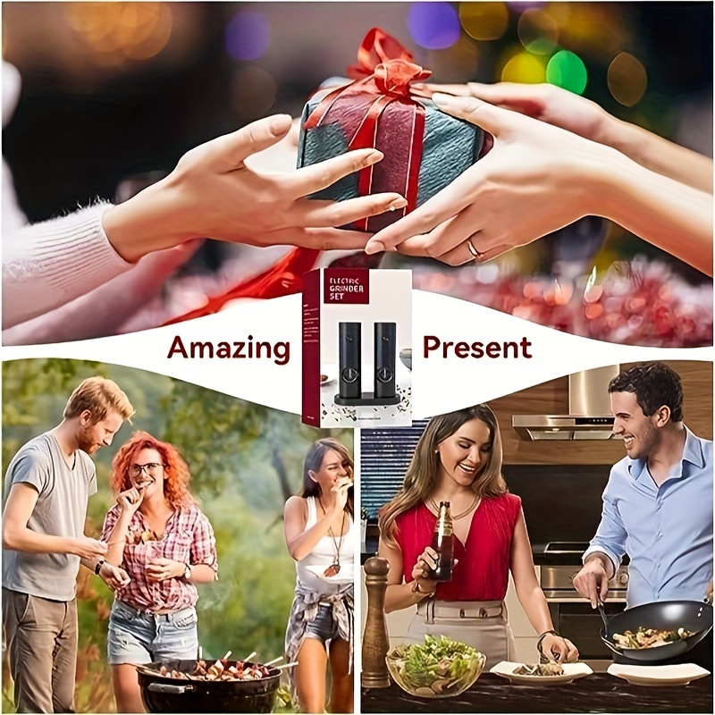 Electric Salt and Pepper Grinder Set - USB Rechargeable With Dual Charging  Base - Automatic One Hand Operation - Adjustable Coarseness & LED Light  Refillable 