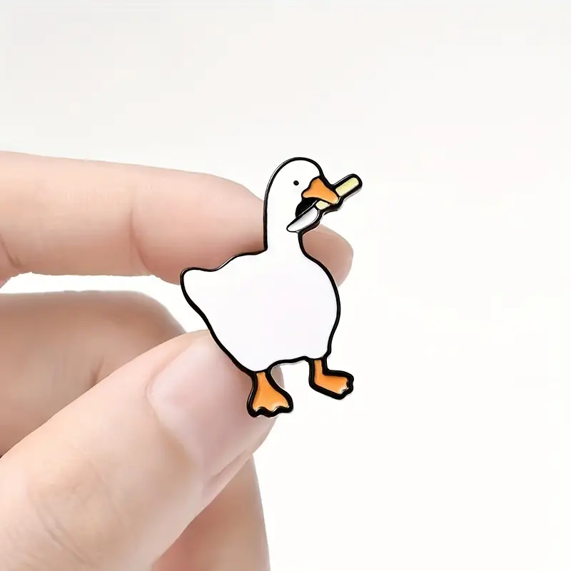 Cute Funny White Goose Brooch Enamel Pins Cartoon Duck with Knife Badge for Backpack Hat Beanie Shirt Decoration Lapel Pin Jewelry Gifts for Temu