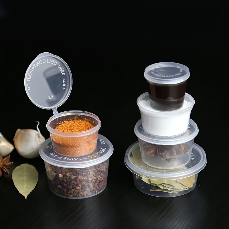 NEW 10pcs 27/35.7ml Disposable Plastic Takeaway Sauce Cup Reusable  Containers Food Box with Hinged Lids Small Pigment Paint Box