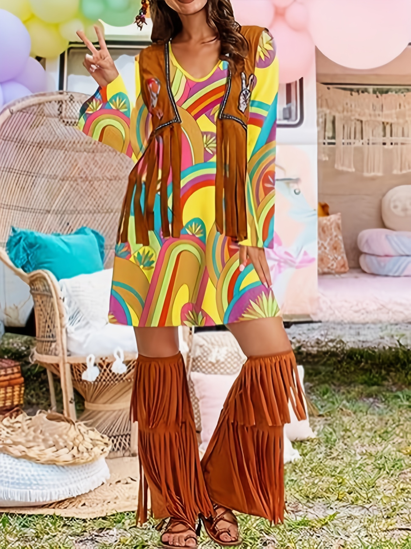 70s Hippie Style Halloween Cosplay Dress Disco Halloween - Temu Japan