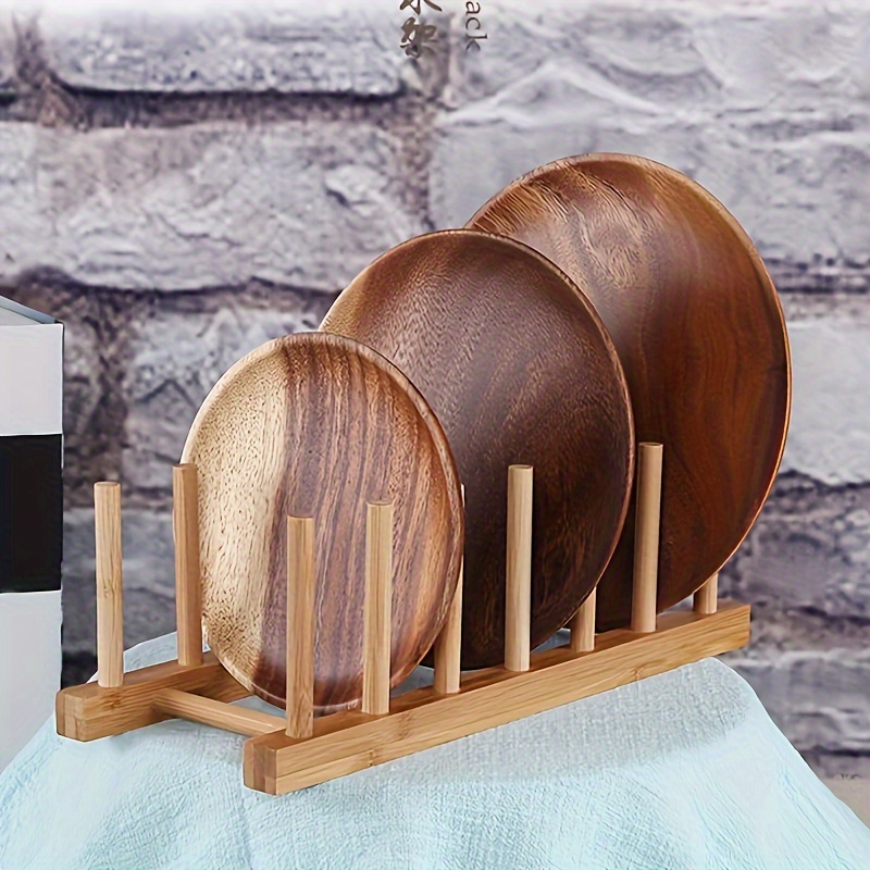 

1pc Bamboo Dish Rack For Bowl And Plate, Bamboo Cutlery Draining Rack, Cup Holder Storage Rack (keep Dry), Six-grid Draining Rack - Kitchen Supplies