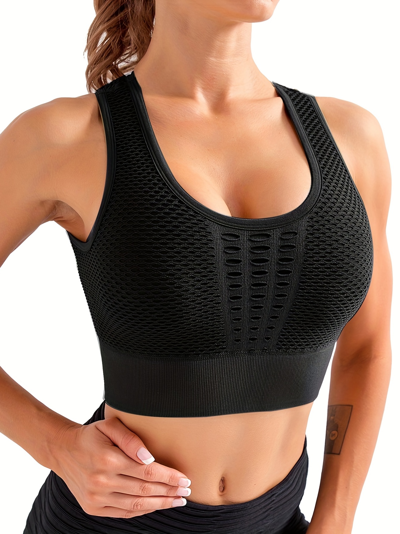 Women Sheer Mesh Sport Bra Gym Yoga Padded Fitness Tank Top Support  Underwear