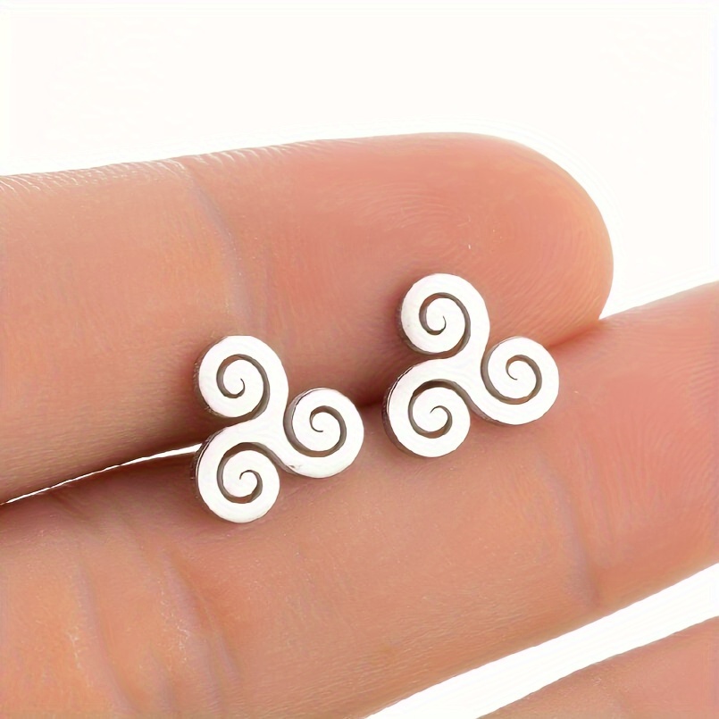 TEMU 1 Pair Of Women's Fashionable Earrings Made Of Stainless Steel And Featuring Spiral Geometric Lines. Men's Earrings Are Suitable For Daily Wear.