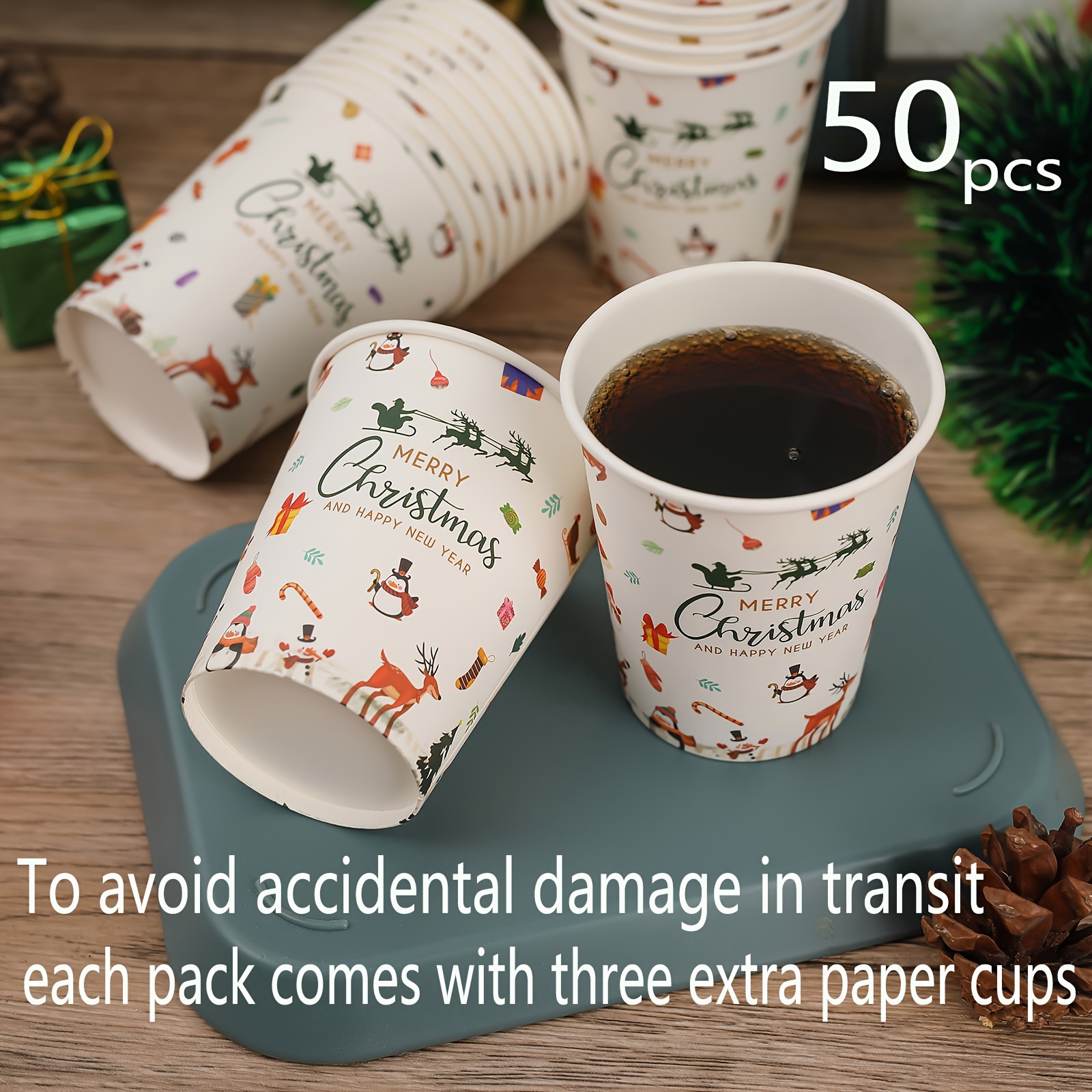 50Pcs De Noël Jetable Café Tasse Gobelets En Papier Jetables