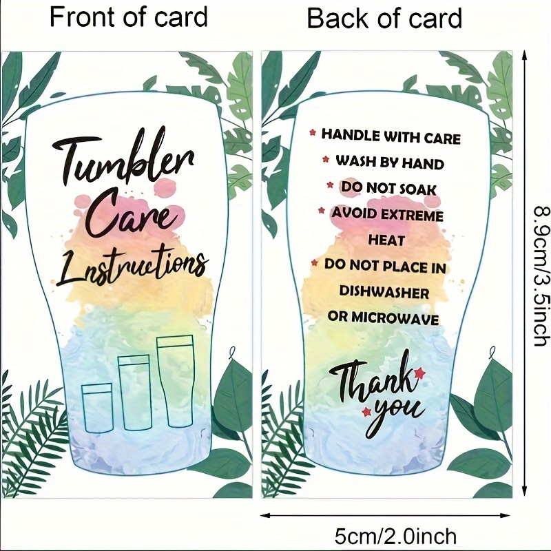 50 Pcs Glass Tumbler Cup Cards. Cup Care Instructions Cards.