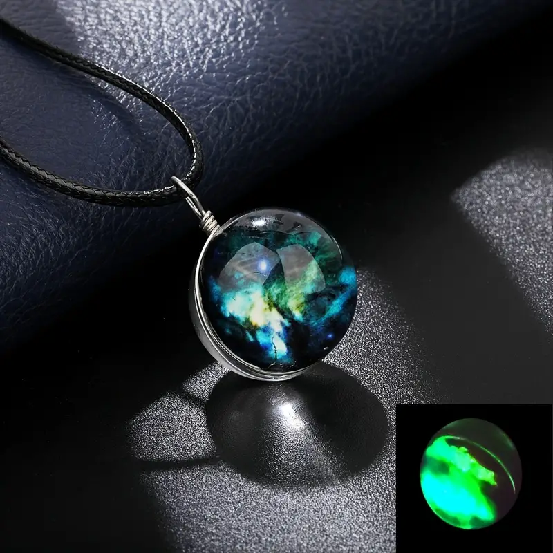 double sided glass ball pendant necklace time gem cosmic luminous necklace vintage statement necklace details 2