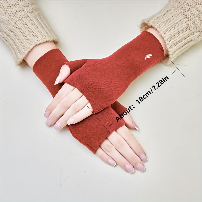 Solid Color Half-Finger Elastic Winter Gloves, Fashion Writing Gloves, Ladies Windproof Casual Warm Gloves,Temu