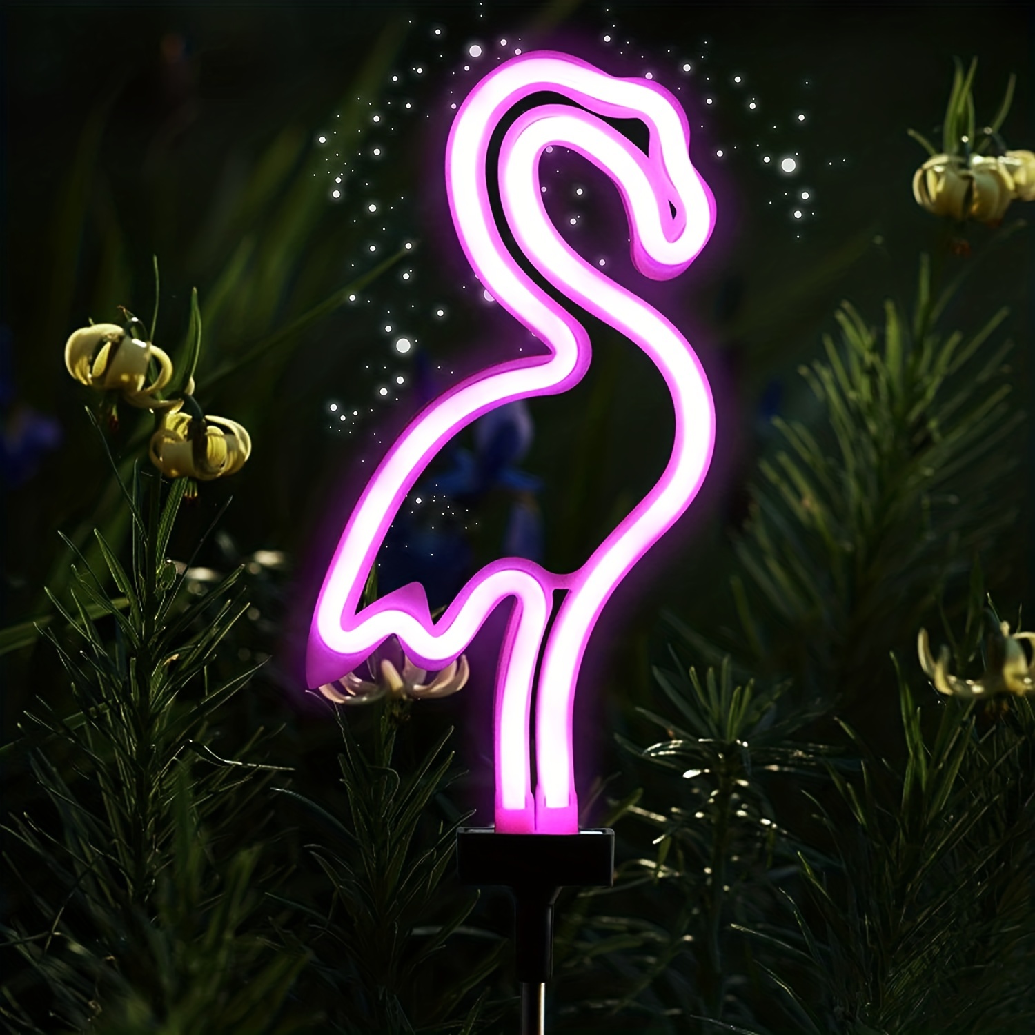 1 2pcs flamingo solar lawn lights outdoor flamingo neon lights for home yard lawn decorative flamingo pink waterproof decorative flamingo lights for garden patio access details 2