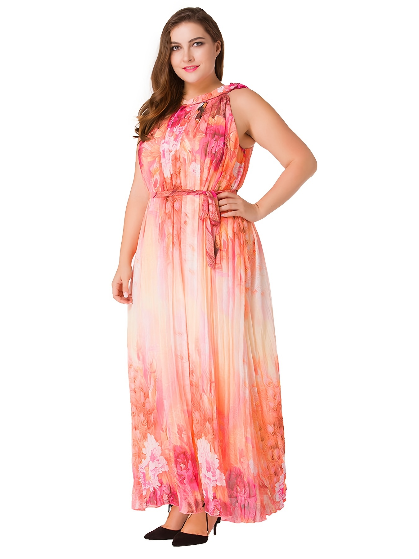 Plus Size Boho Maxi Dress Womens Plus Floral Print Pleated Temu 6207