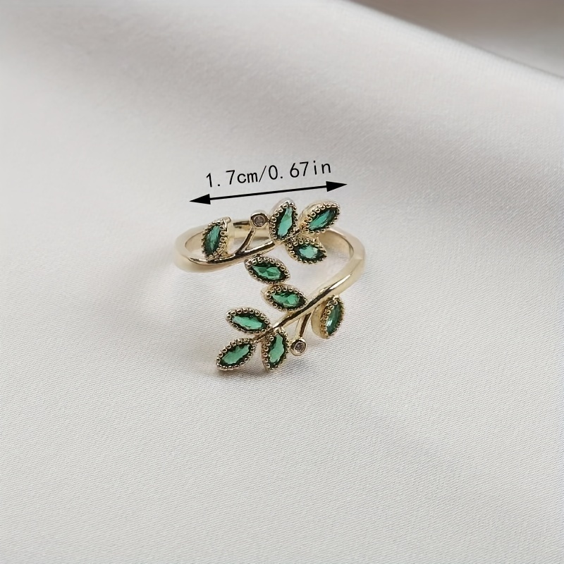 1pc elegant wrap ring emerald leaf pattern inlaid zircon suitable for daily outfits party jewelry for female details 3