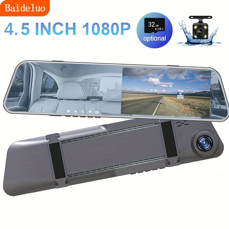 Car DVR Camera Dash Cam 4.5 inch Rear View Mirror Video Recroder Car Camera Dual Lens Cam Night Vision Front and Rear Back Up Reversing Security