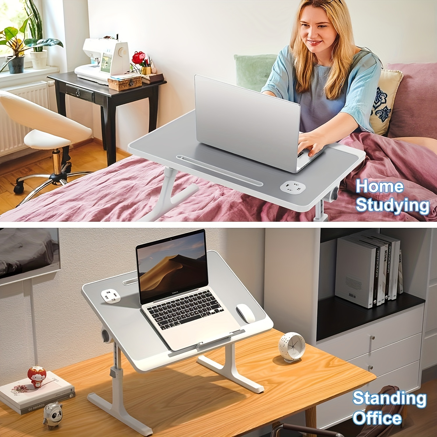 Laptop Lap Desk, Foldable Laptop Table Tray with 4 USB Ports Storage Drawer  and Cup Holder, Laptop Bed Desk Laptop Stand for Bed Lap Tray Portable  Standing Table for Bed Couch Floor 