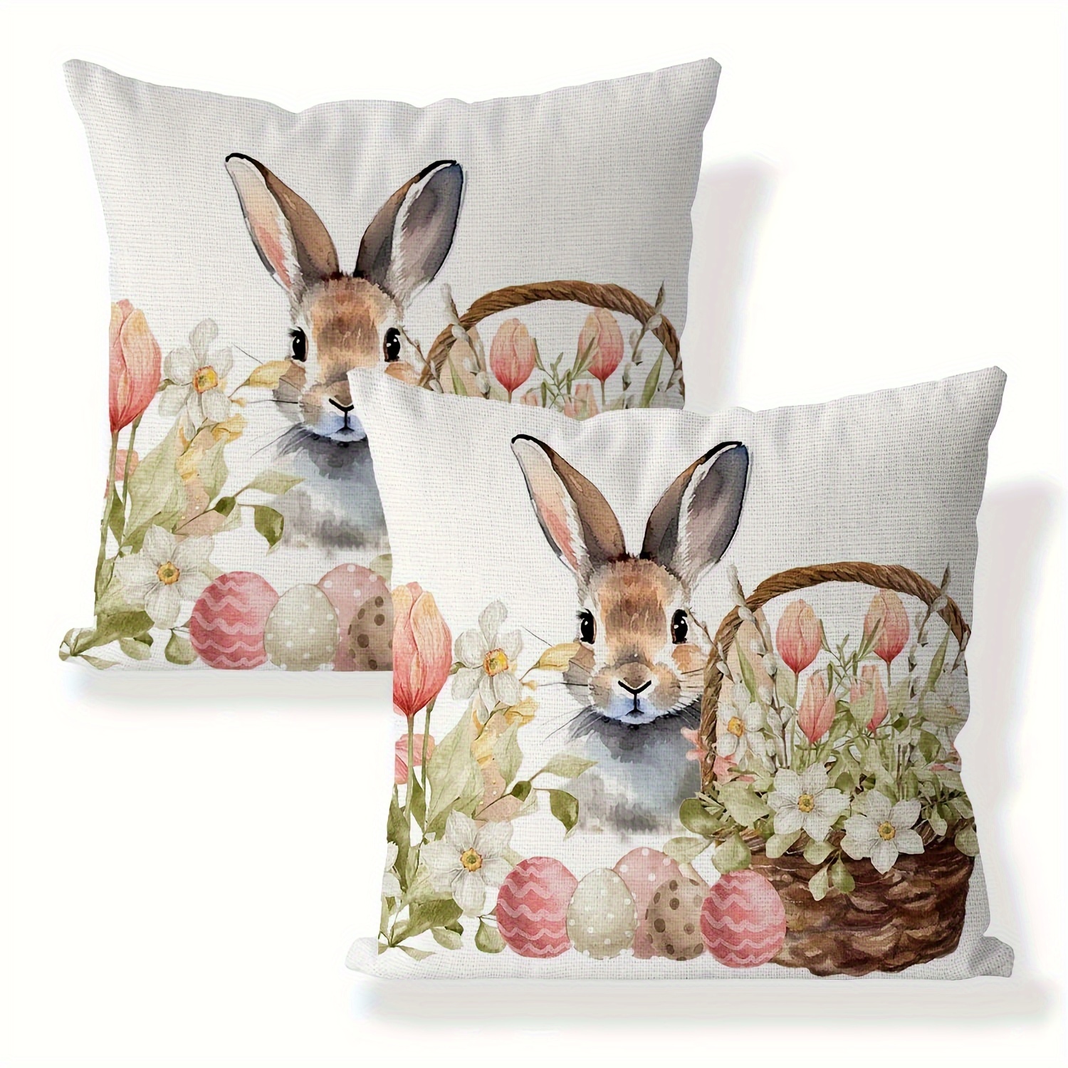 TEMU 2pcs Boho Chic Blend Easter Bunny & Floral Egg Throw Pillow Covers, Zip Closure - Home Decor