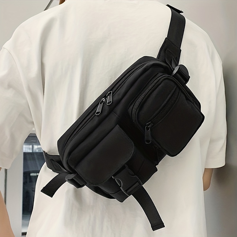 

Minimalist Fanny Pack Multi-pocket Black Men's Handsome Chest Bag, Large Capacity Multi-pocket Crossbody Bag, Mobile Phone Summer Bag