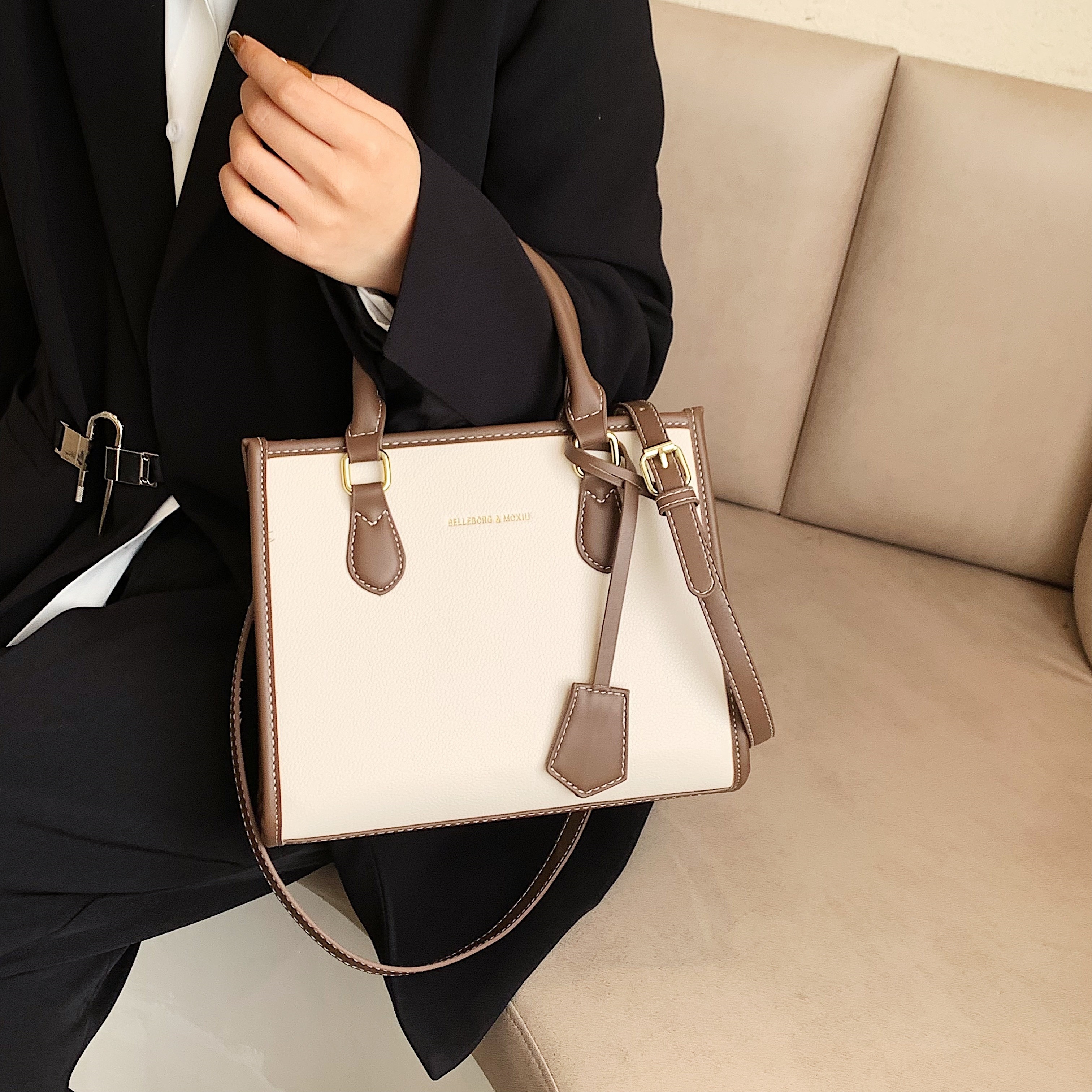 Top-handle Pu Square Bag - Colorblock Shoulder Bag - No Pattern Satchel Bag  For Daily Life Any Occasion ! - Temu Bahrain