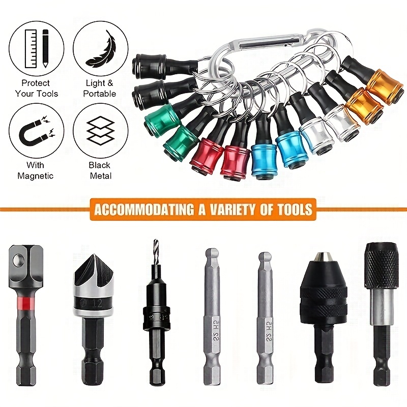 Portable Bit holder Keychain, 12 pcs 1/4 inch Hex Shank