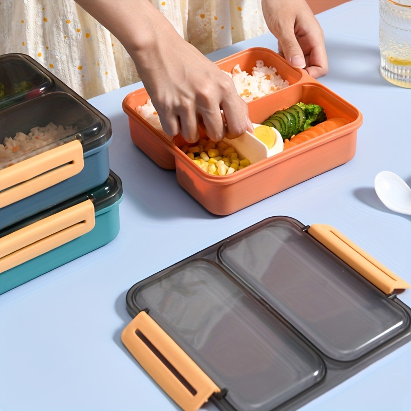 1pc Sealed Lunch Box With Dividers, Microwaveable, Including Utensils And Sauce  Container, Ideal For Office Workers And Students