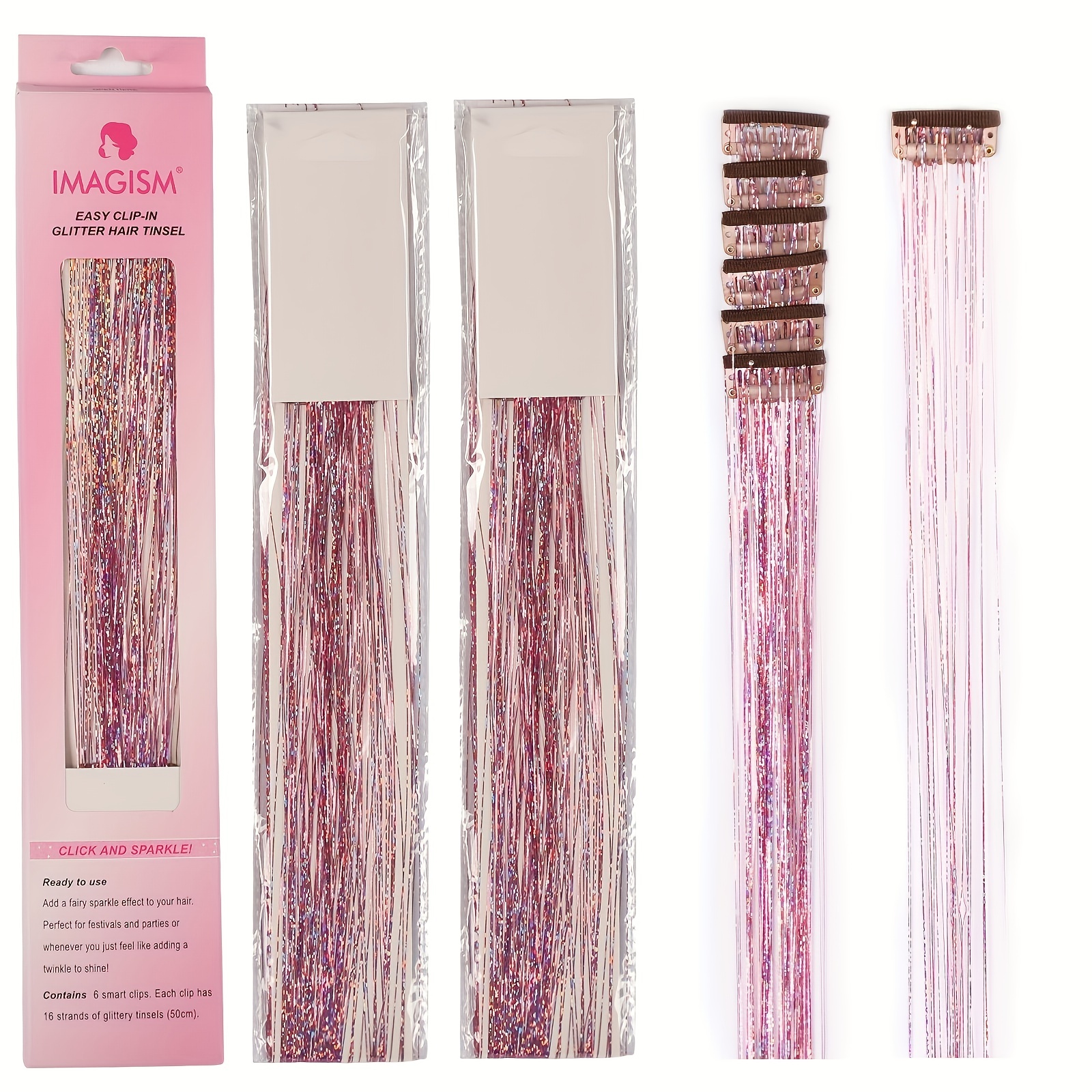 Clip in Hair Tinsel Heat Resistant 19.6 Inch Fairy Hair Extension Tinsel  Kit Glitter Hair Tensile Clip in on Sparkling Shiny Colorful Hair  Accessories