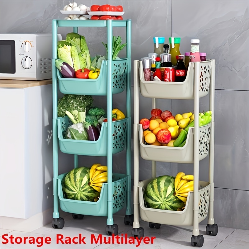 Rotating Storage Rack, Multi-Layer Kitchen Storage Shelf with Wheels,  Standing Shelf Storage Fruit Vegetable Snack, Multifunctional Household  Shelf