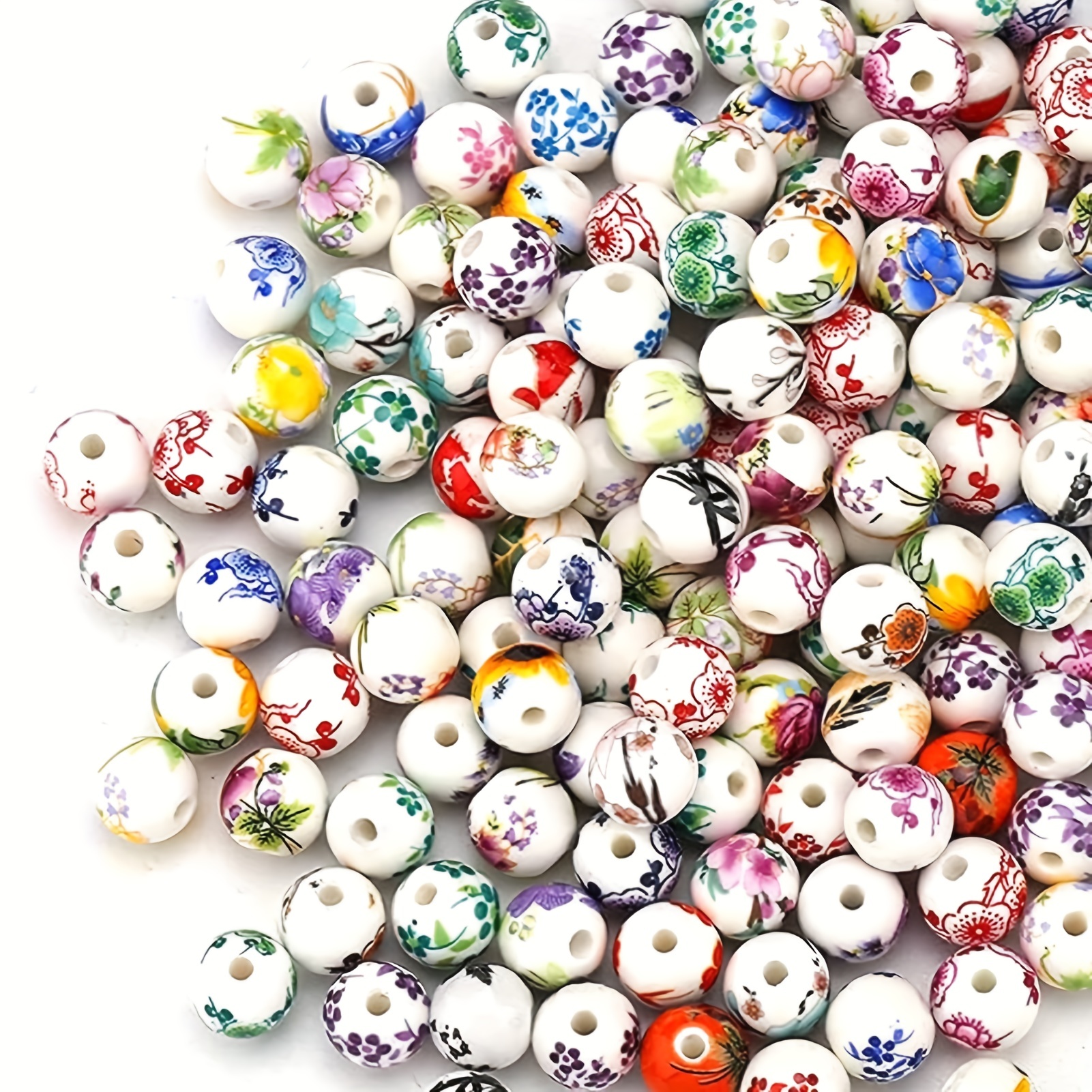 

50pcs Flower Ceramic Craft Beads Blue And White Porcelain Mixed Color Beads Set For Diy Mobile Phone Chain Necklace Bracelet (8mm 10mm) Jewelry Making Supplies