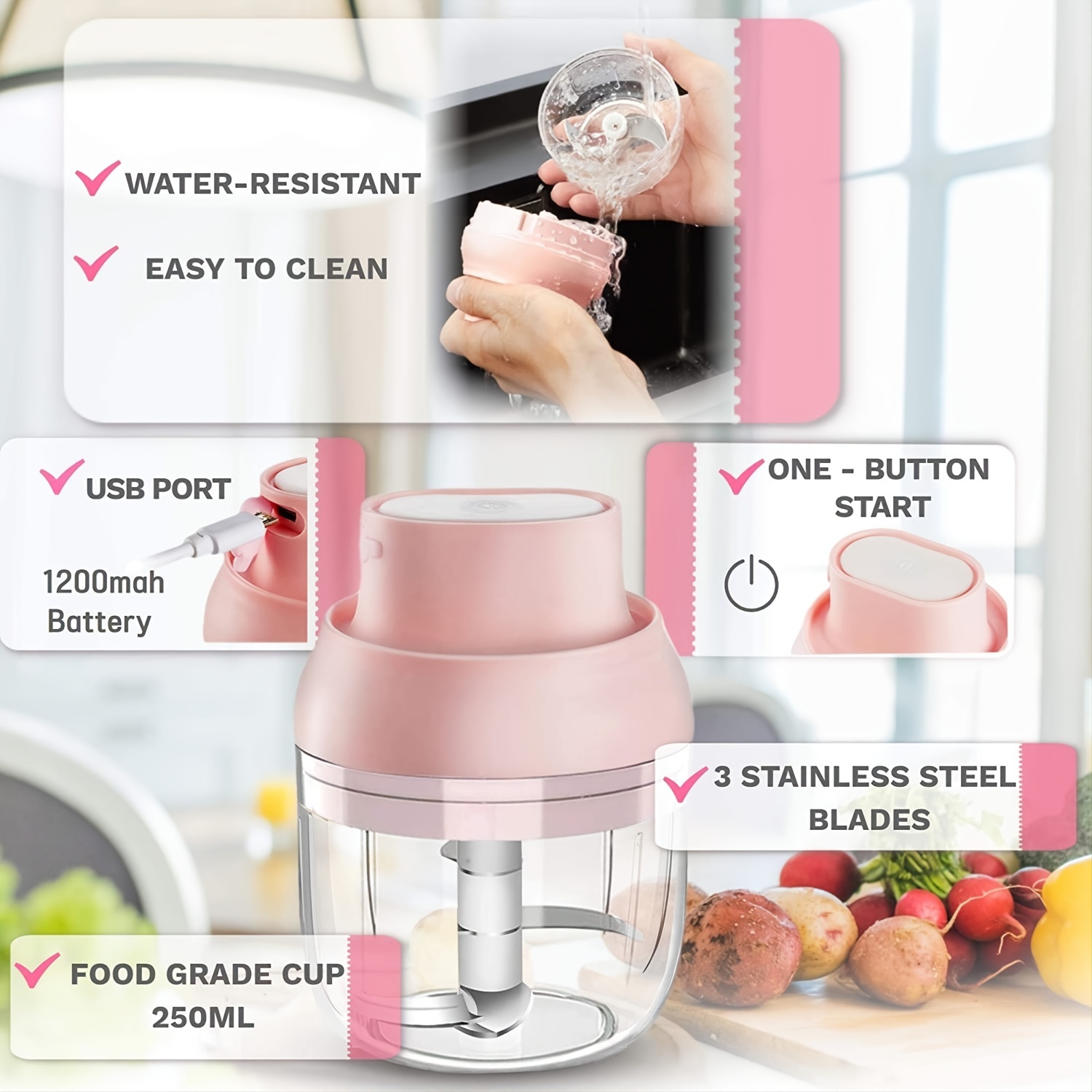 Electric Mini Garlic Chopper, Portable Food Processor With Usb Charging,  Small Garlic Masher Crusher, Garlic Mincer For Chop Onion Ginger Vegetable  Pepper Spice Meat - Temu